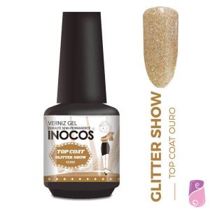 Verniz Gel Inocos Top Coat Glitter Ouro 15ml