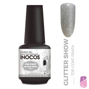 Verniz Gel Inocos Top Coat Glitter Prata 15ml